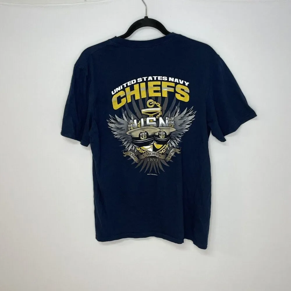 US Navy Shirt Medium Blue T-Shirt Short Sleeve Solid‎ Chiefs Chosen Few 1893
